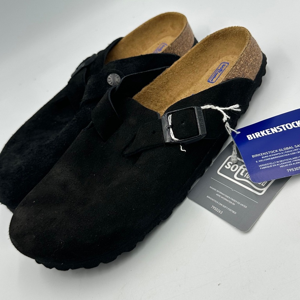 Birkenstock Boston BS Black Suede Soft Footbed Clogs EU 38 US 7 Narrow NIB READ